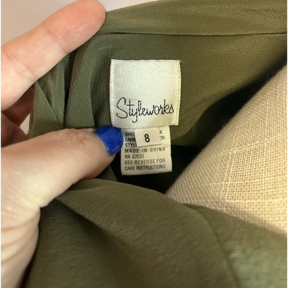 Styleworks size 8 army green dress with buttons down the front. Short sleeve. - Picture 2 of 11